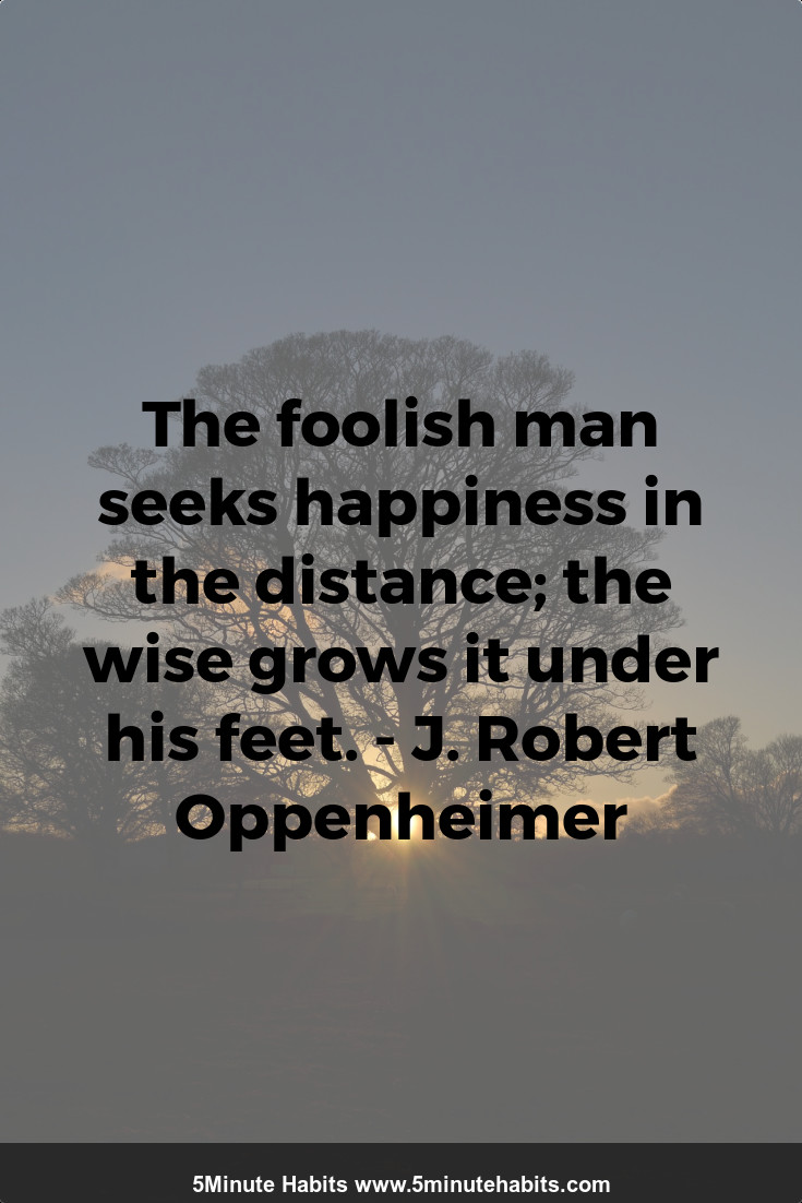 The foolish man seeks happiness in the distance; the wise grows it under his feet. - J. Robert Oppenheimer